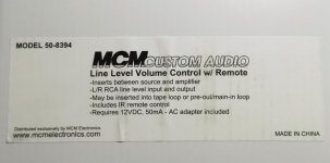 50-8394 Multicomp Pro, IR Remote, Volume Control, Line Level